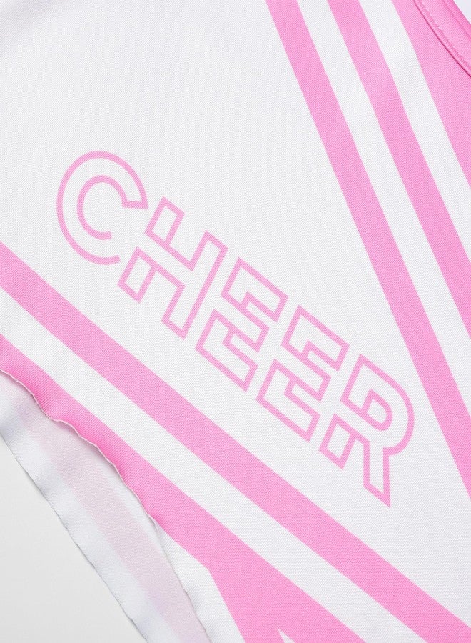 JerrisApparel Cheerleader Costume for Girls Cheer Uniform Dress Up Outfit With Pompoms (Pink, 5-6) - Image 5